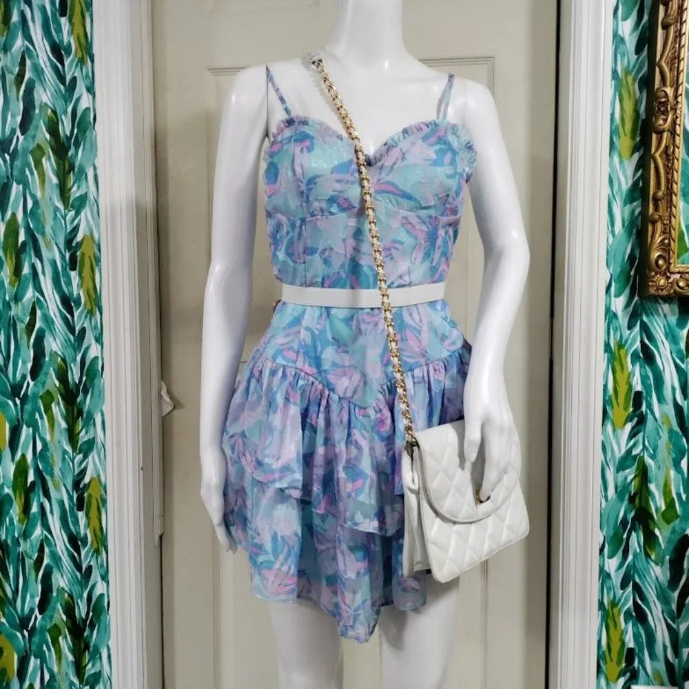 Wild Fable GothFairy Grunge Whimsy 80s Empire Waist Y2K Floral Mini Dress Blue S - Picture 6 of 11